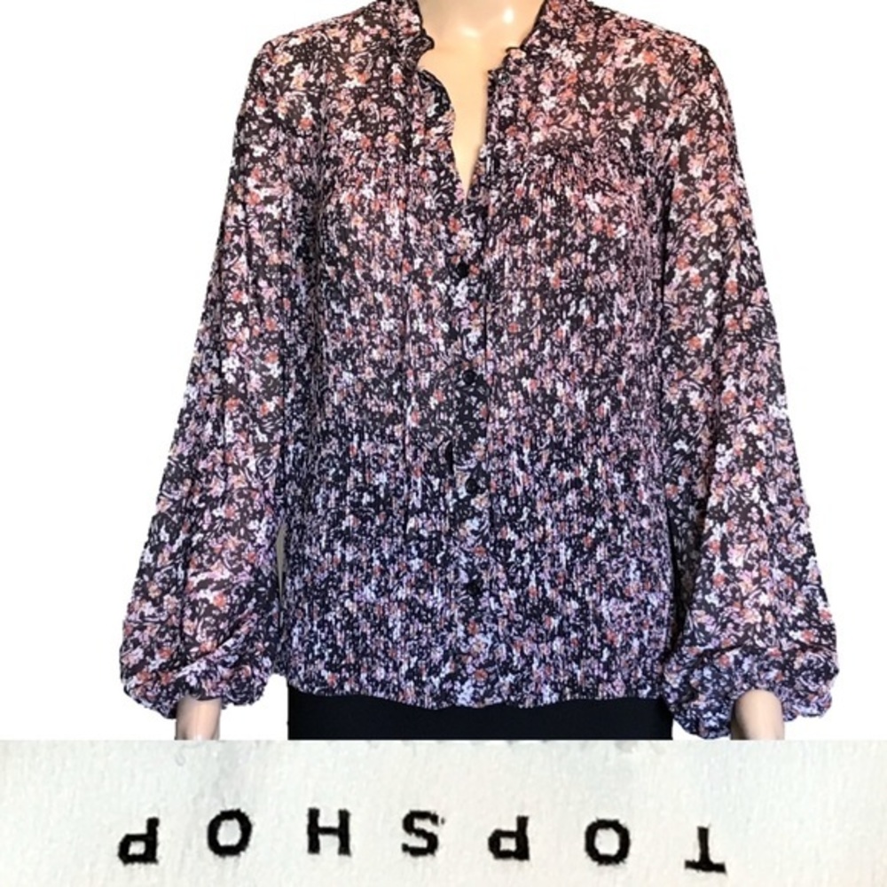 🔥SALE Topshop tie neck pleated floral blouse 4